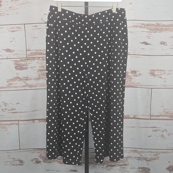 D & Co Wide Leg Pull On Cropped Pant Black White Polkadot Size Large - Picture 1 of 8